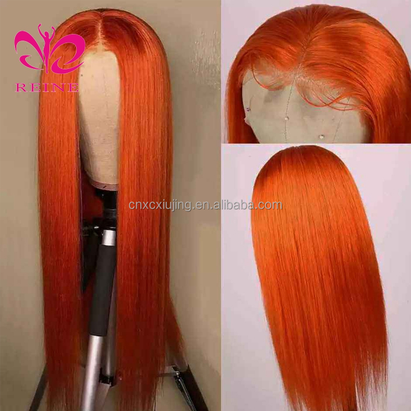 REINE  Red Blonde Orange Color Natural Brazilian Human Hair Lace Front Wigs Pre Plucked Virgin Ginger Wigs