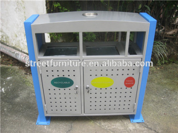 Metal street waste bin outdoor recycling waste bin 3 compartment recycle bin