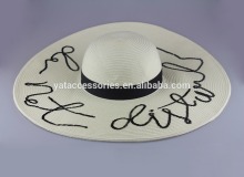 Ladies' white color paper braid straw hat, SP17 summer floppy hat, fashion hat with embrodery on the brim