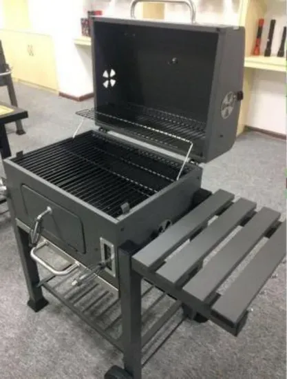 Middle Size Charcoal Smoker with Grid Side Tables and Bottom Shelf