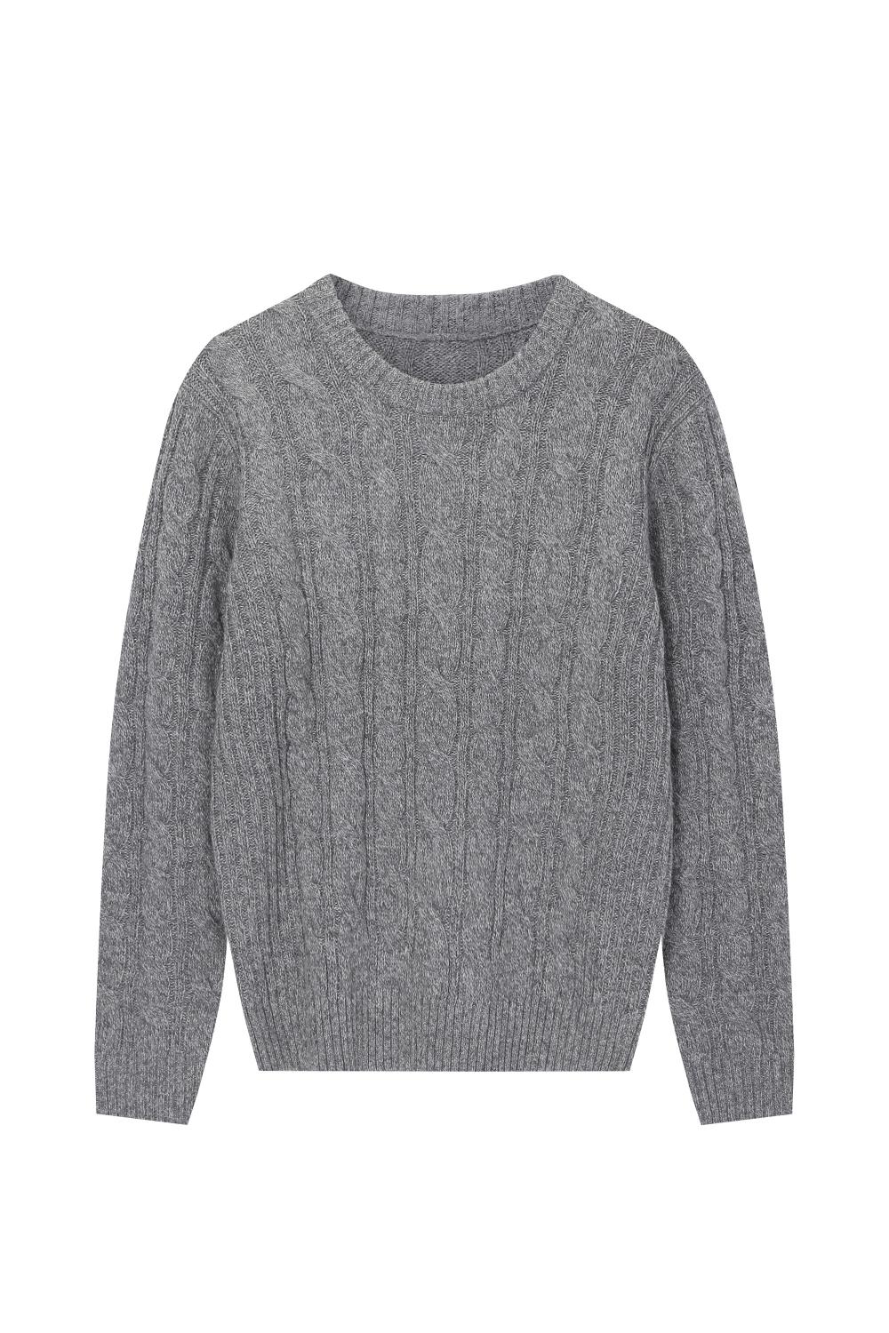 Men's Knitted Crew-Neck Cable Pullover Acrylic/Wool Sweater