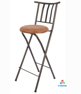 High Foldable Metal Bar Stool with Wood Seat and Back