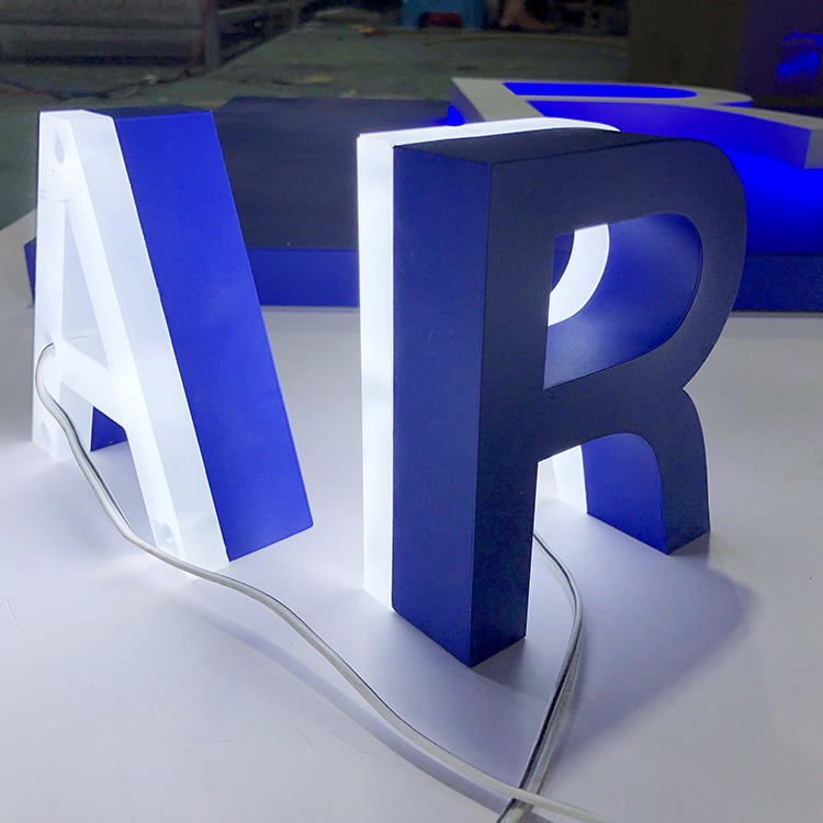 Custom Blue Blue painted backlit stainless steel 3D led letters signage out door metal