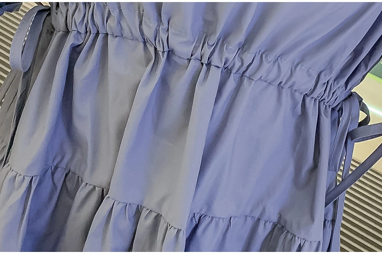 Summer Short-Sleeved Dress Loose Solid Color A-Line Skirt