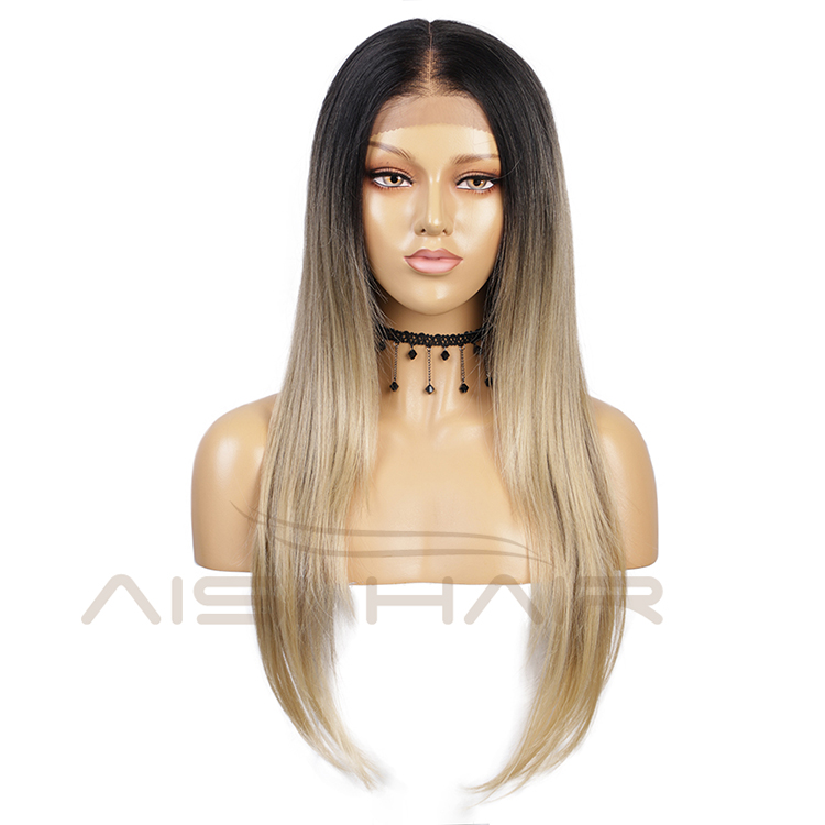 Aisi Hair Wholesale Long Silky Straight Wig Lace Ombre Blonde Dark Root Wig Cheap Synthetic Hair Lace Front Wigs For Black Women