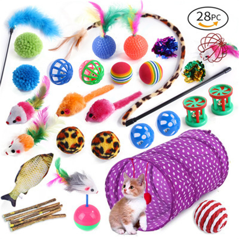 The New Pet Cat Toy Set Rainbow Blue Three-channel Tunnel Through Feather Toys Cat Pet Products