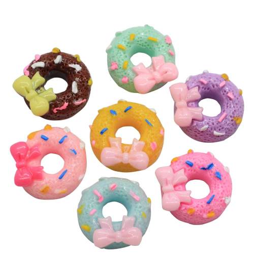 Venta al por mayor 15mm Kawaii Bowknot Donuts Resina Decoración Artesanía Flatback Cabochon Simulación Comida DIY Scrapbooking Teléfono Arco para el cabello