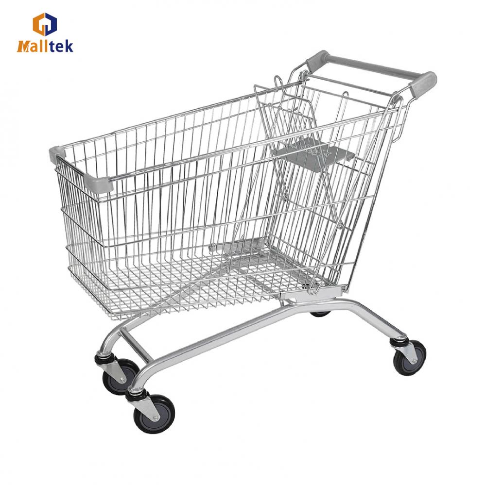 Gray Metal Shopping Cart PU Wheeled Trolley