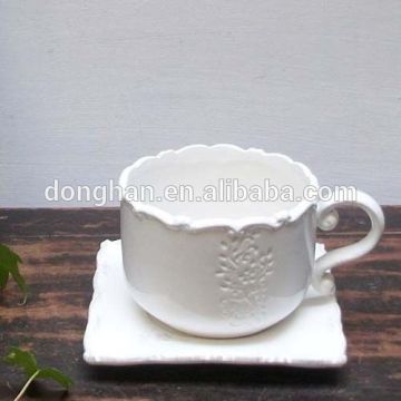 high quality wholesale lace white coffee mug with saucer with low price