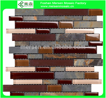 3D effect strip glass mix stone mosaic tile SJ8104