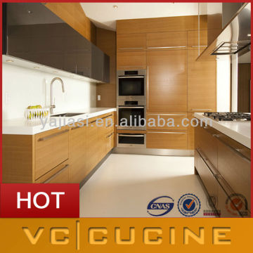 Wood veneer kitchen cabinet