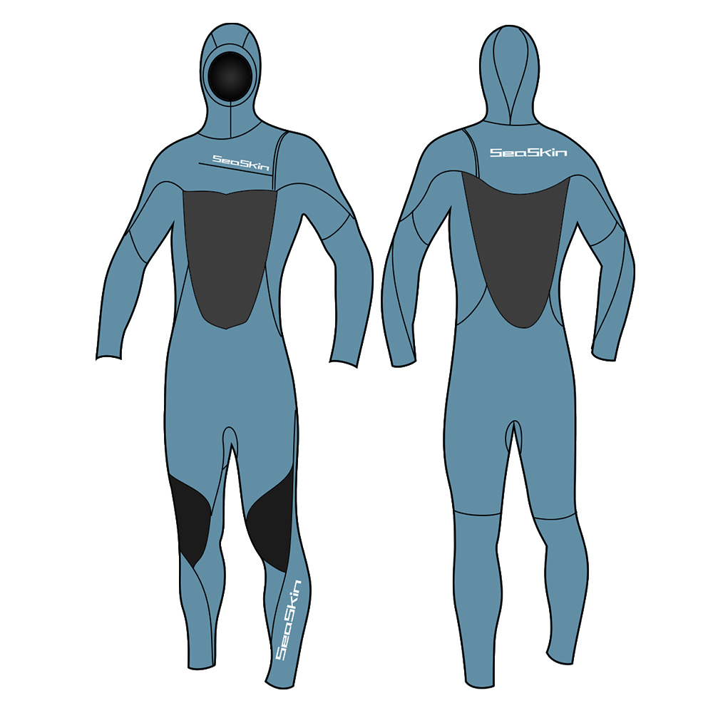 Seaskin 5/4mm herr huva bröstkorg Wetsuit