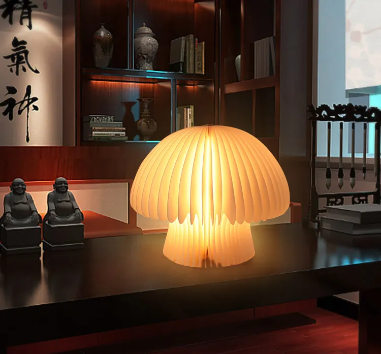 Colorful LED Bamboo Wood Table Lamp with Mushroom Design