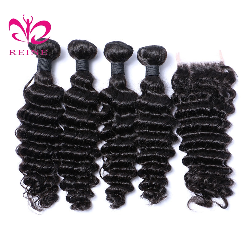 Virgin Indian Cuticle Aligned Hair Deep Wave Curly Closure with Baby Hair 10A Unprocessed Human Hair Bundles Extensions