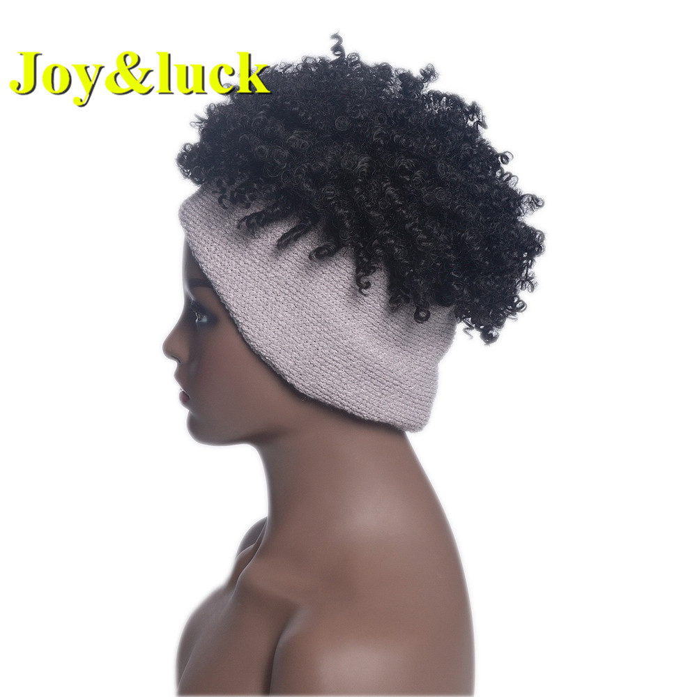 Head Band Wig for Black Women Ladies Scarf Hair Beige Hairband Black Short Afro Kinky Curly Headband Wig Synthetic Hair Wigs