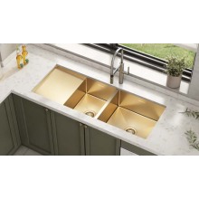 Gold SUS304 Double Bowl Kitchen Sink with Drainboard