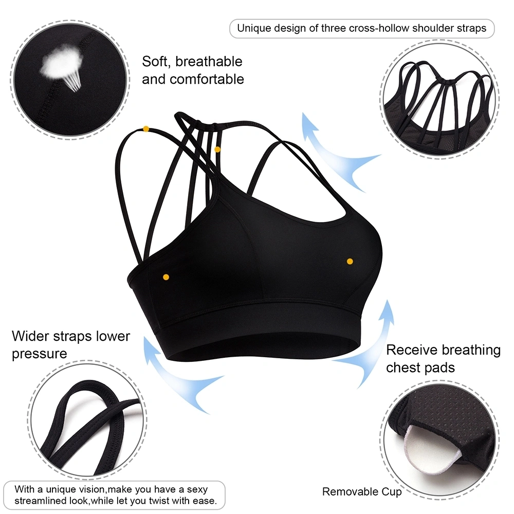 Ladies Cross Back Sport Bra Workout Fitness Padded Yoga Tops