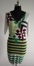 Ladies jaquard stripe knit dress