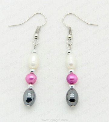 white pearl hematite earring