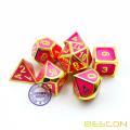 Bescon Super Glow in the Dark Metal Ensemble de dés Polyhedral Golden et Rose, Luminous Metallic RPG Role Playing Game Dice 7pcs Set