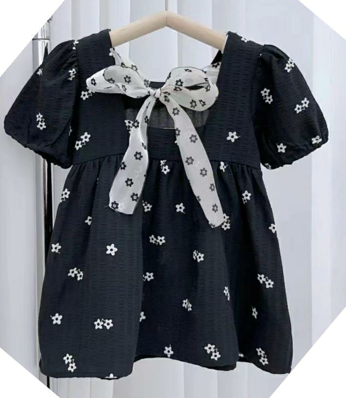 Bowknot bloemen puff mouwen babymeisjesjurk