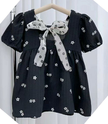 Bowknot Floral Puff Sleeves Baby Girl Dress