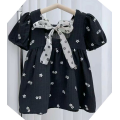 Bowknot bloemen puff mouwen babymeisjesjurk