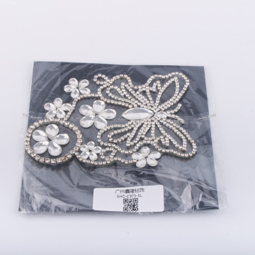 Hot Fix Transfer Rhinestone Bead Applique For Gown