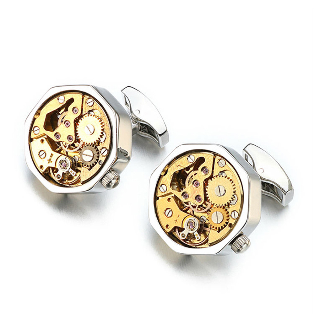 High-end holiday gift Father's Day movement cufflinks men's metal rose gold gear design luxury bulk cufflinks men