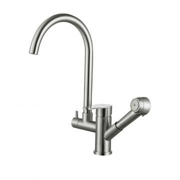 Single Hole Double-Handle Pull out sprayer Kitchen Faucets.