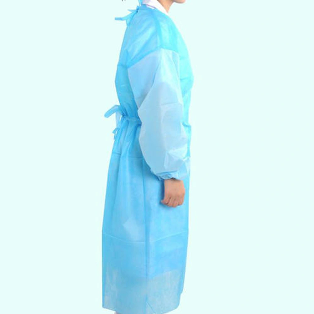 En13795 Test Report New 45g PP+PE/SMS Isolation Gown with 45GSM Blue to Protect Workers