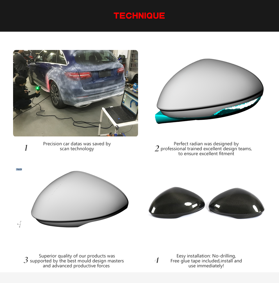 Stick-on Dry Carbon Fiber Car Side Mirror Covers for Alfa Romeo Giulia Quadrifoglio Sedan 4-Door 2015-2018