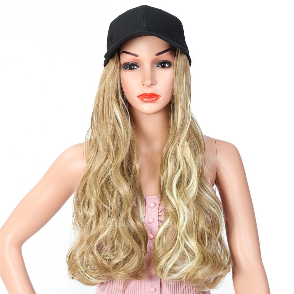 MYZYR Long Curly/Straight Wig with Hat Embroidery Hip Hop Hat Synthetic Adjustable Baseball Cap Wig Natural Fake Hair for Women