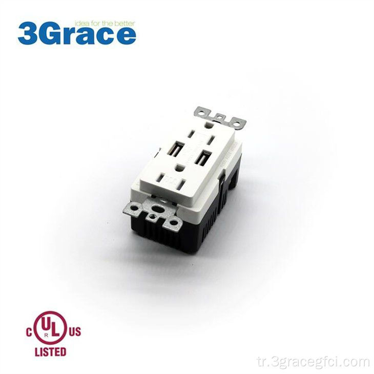 Ultra yüksek hızlı çift USB şarj cihazı 15a dubleks kurcalama dirençli priz