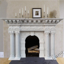 Simple design natural white marble corner fireplace