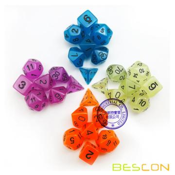 Set of 7 Glow in the Dark Polyhedral Dice (7 Die in Set) | Role Playing Game Dice | D4, D6, D8, D10, D%, D12, and D20