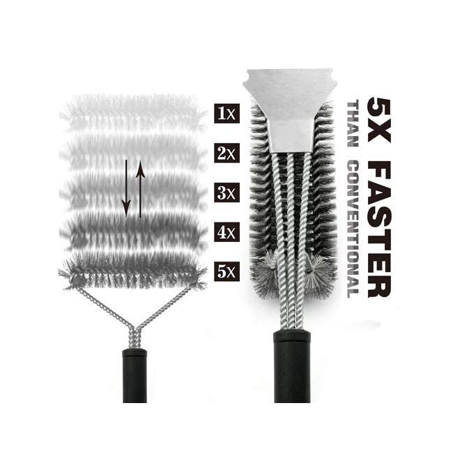 Yuming Factory Grill Brush and Scraper BBQ Grill Brush, Safe 18" Stainless Steel Woven Wire 3 in 1 Bristles Grill Clean Brush