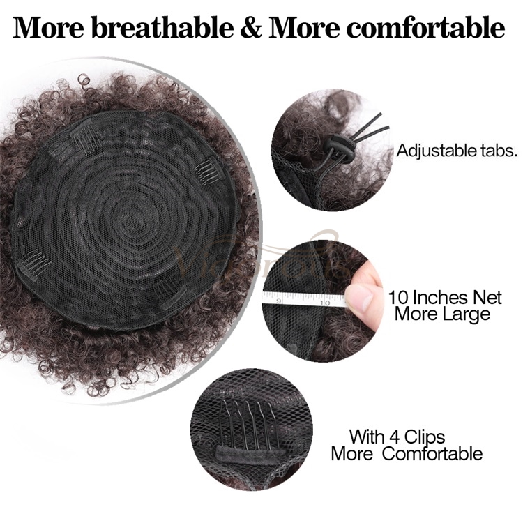 Vigorous Afro Puff Drawstring Ponytail Human Hair Kinky Ponytail for Black Women Clip in African American Short Curly Extension