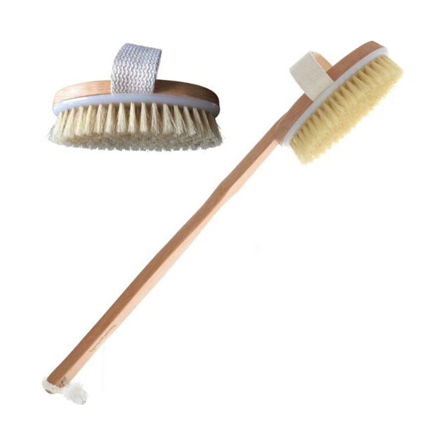 Dry brush sisal long handle bath brush wooden body brush