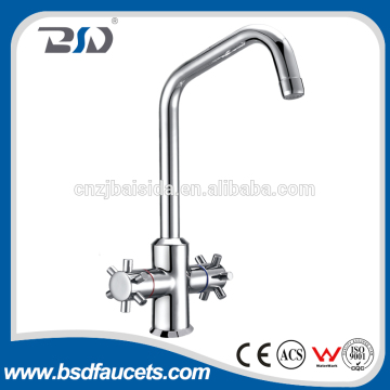 Single Hole Long Neck/Deck mounted chrome faucet, double Handle Brass Kitchen Faucet