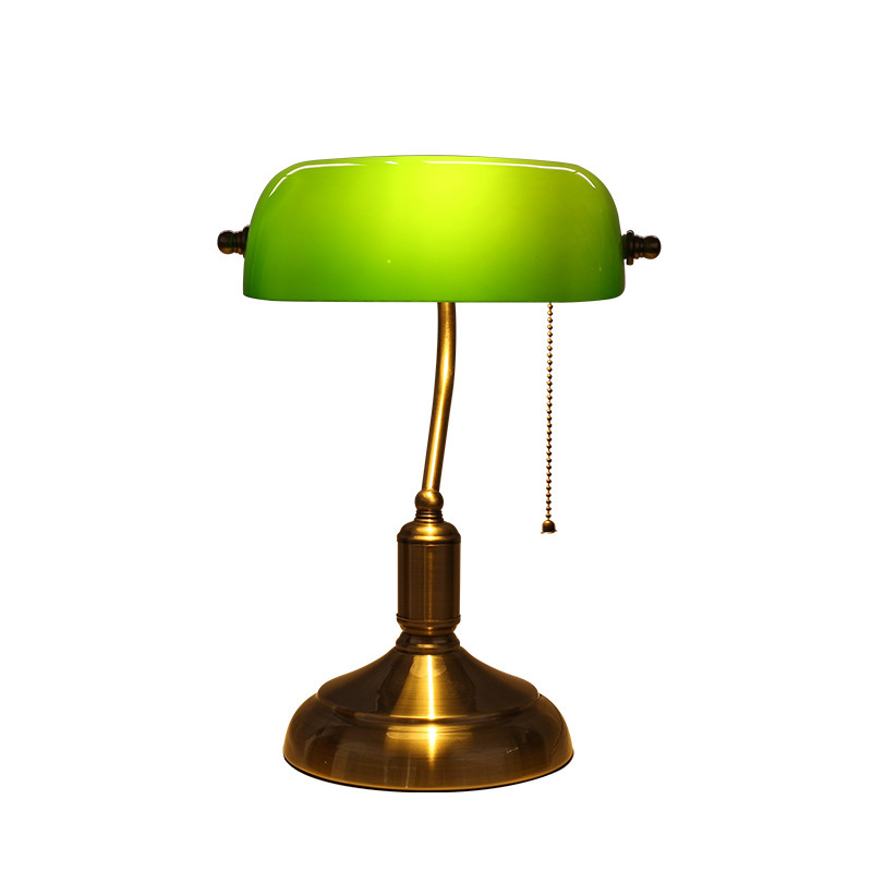 Green Glass Brass Table Lamp