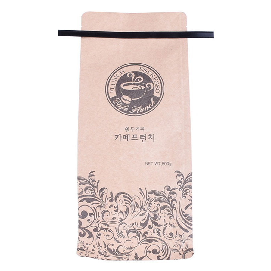 brown kraft paper coffee bag with reclosable tin tie