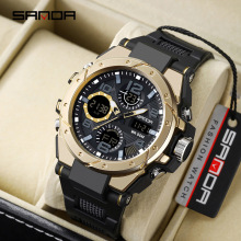 SANDA 6008 Men's Dual Time LED Analog Waterproof Quartz Watch