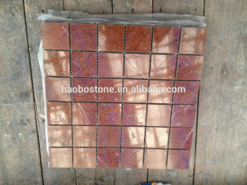 Red Marble Mosaic Tiles On Mesh