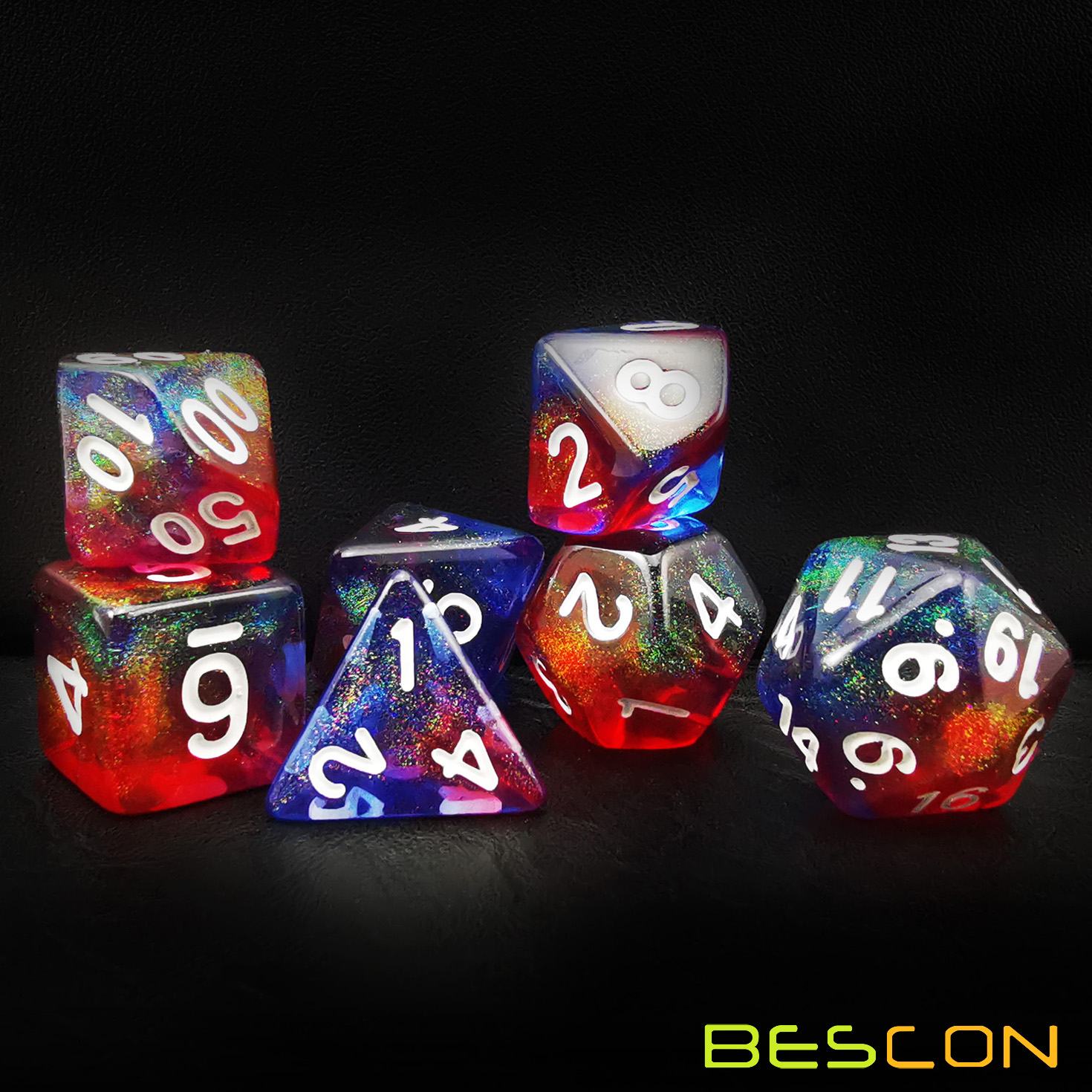 Dix transparents en acrylique avec paillettes de couleur de couleur Moonstone, pour RPG MTG Table Game Dice