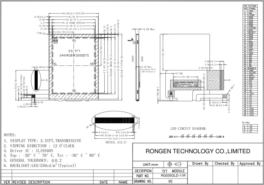 3.5 Inch 240X320 LCD Display with Resistive Touch