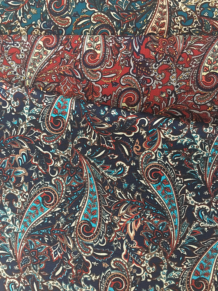 Paisley Tasarım Polyester Kabarcık Şifon Baskı Kumaş