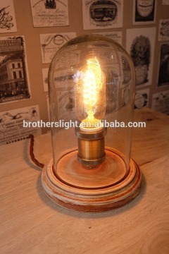 Hot sale vintage Edison bulb handmad table lamp wooden base table lamp with clear glass cover