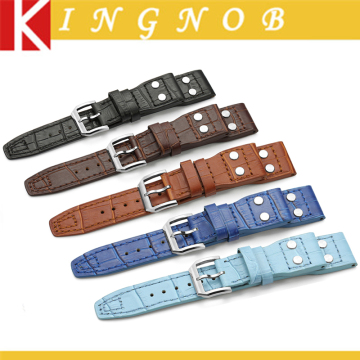 Black Brown Blue Croco Grain 22mm Italian Genuine Leather Rivet Watch Band Strap Belt with With Pin buckle For IWC Big Pilot