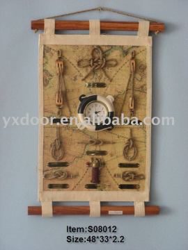cloth nautical wall hanging clock/ cloth frame/ cloth decorative hang wall, MAP board
